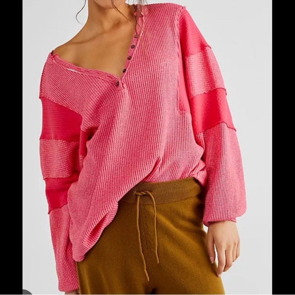 - Free People Callisto Long Sleeve Henley Top in Hot Berry Size: M